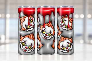 Sinister Clown faces with blood drips — three views of one stainless steel tumbler