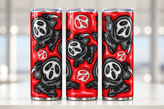 Screaming-Mask Character figures and masks on red — three views of one stainless steel tumbler
