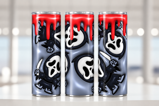 Screaming-Mask Character figures with blood drips — three views of one stainless steel tumbler
