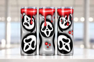Screaming-Mask Character masks with blood drips — three views of one stainless steel tumbler