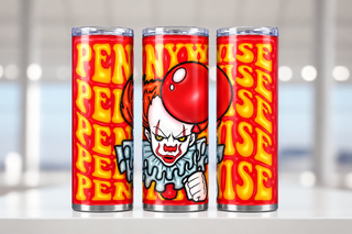 Sinister Clown Horror with repeated lettering — three views of one stainless steel tumbler