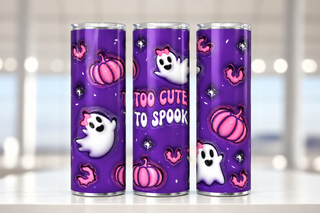 Too Cute to Spook: ghosts and pumpkins — three views of one stainless steel tumbler