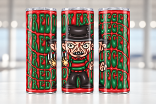 Fedora-Wearing Horror Character with repeated name lettering — three views of one stainless steel tumbler