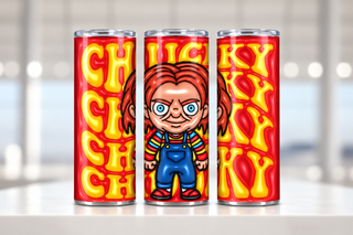 Orange-Haired Doll with repeated name lettering — three views of one stainless steel tumbler