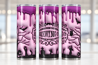 Witch Brewing: purple graveyard — three views of one stainless steel tumbler