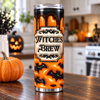 Illustrative Witches Brew tumbler lifestyle mockup. Finished item may vary slightly.