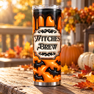 Illustrative Witches Brew tumbler lifestyle mockup. Finished item may vary slightly.